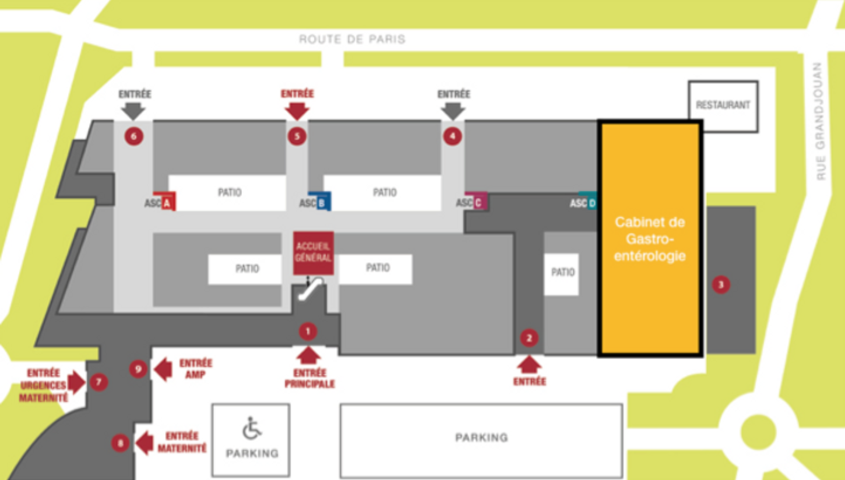 Plan de la clinique Jules Verne Nantes - service gastroenterologie